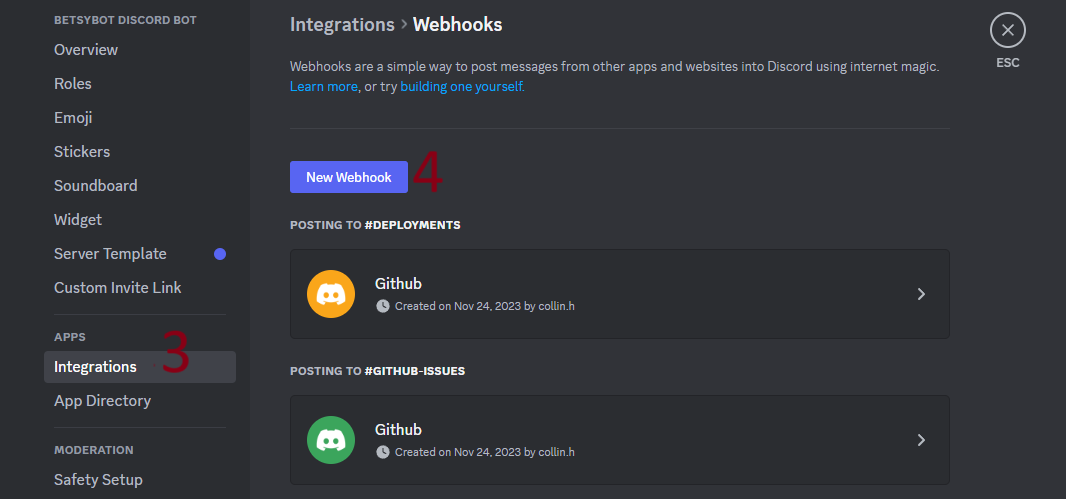 Visual aid for step to add webhook